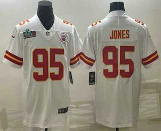 Men & Women & Youth Kansas City Chiefs #95 Chris Jones White Super Bowl LVII Patch Vapor Untouchable Limited Stitched Jersey->->NFL Jersey